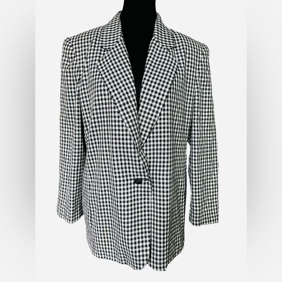 Norton McNaughton Jackets & Blazers - Retro Black White Checkered Blazer Metallic Gold Size Medium